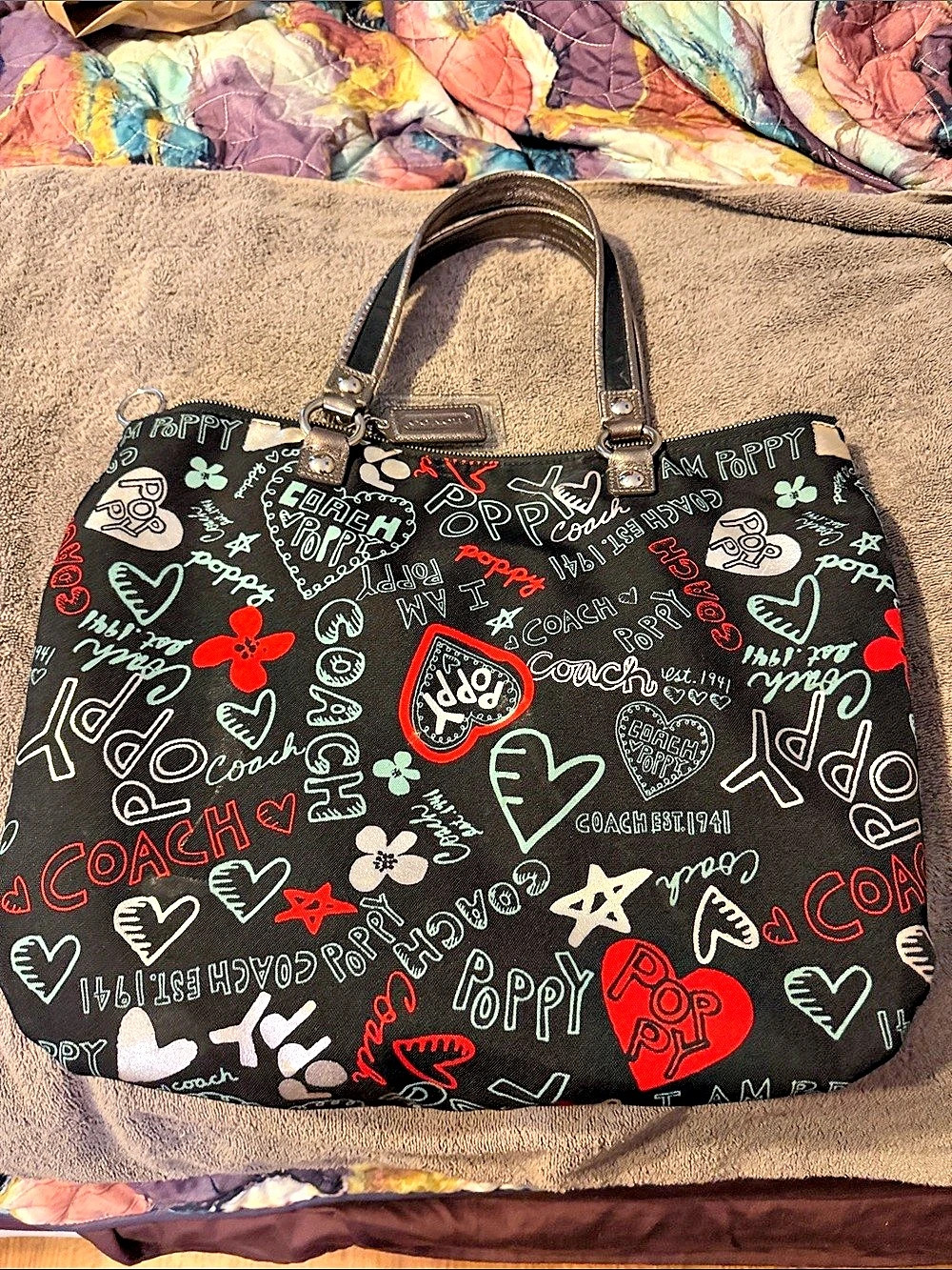 Coach Poppy Graffiti Glam Tote in Black & Red